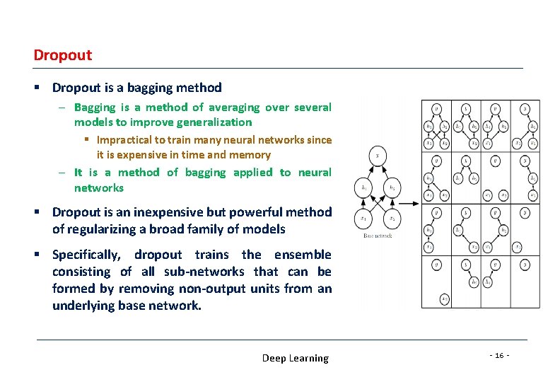 Dropout § Dropout is a bagging method – Bagging is a method of averaging Dropout § Dropout is a bagging method – Bagging is a method of averaging