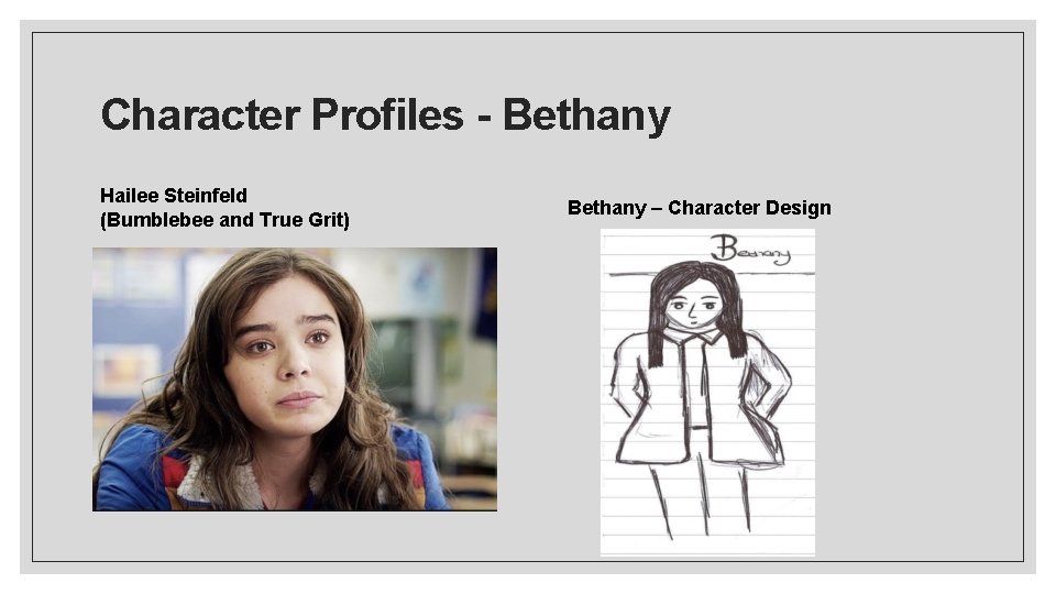 Character Profiles - Bethany Hailee Steinfeld (Bumblebee and True Grit) Bethany – Character Design