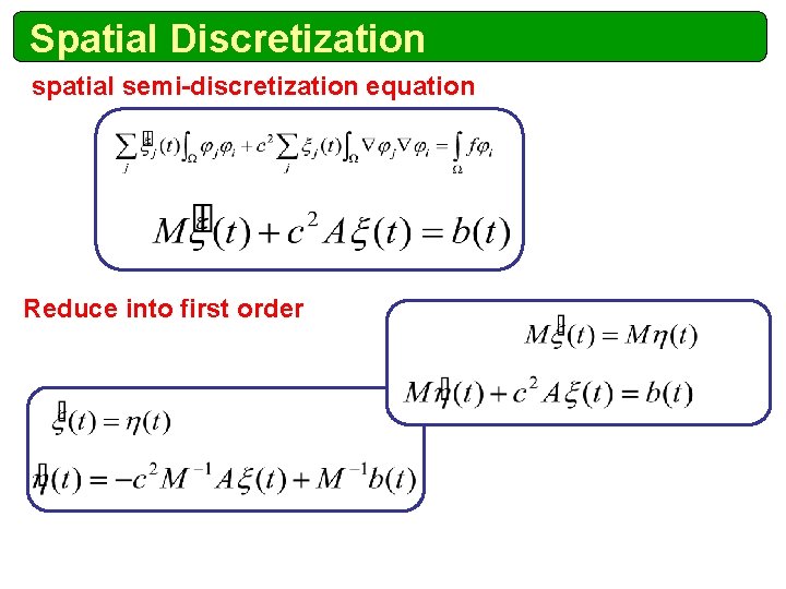 Spatial Discretization spatial semi-discretization equation Reduce into first order 