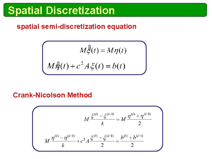 Spatial Discretization spatial semi-discretization equation Crank-Nicolson Method 