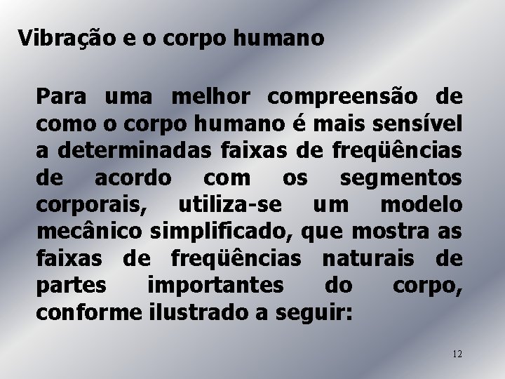 Vibração e o corpo humano Para uma melhor compreensão de como o corpo humano