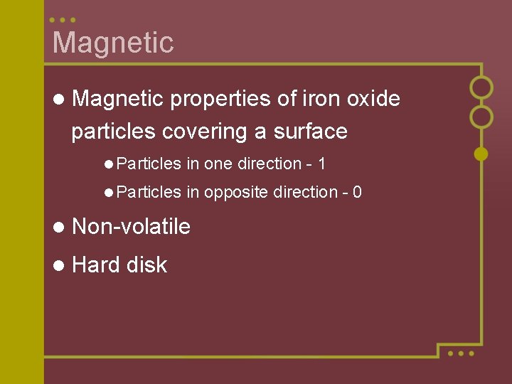Magnetic l Magnetic properties of iron oxide particles covering a surface l Particles in