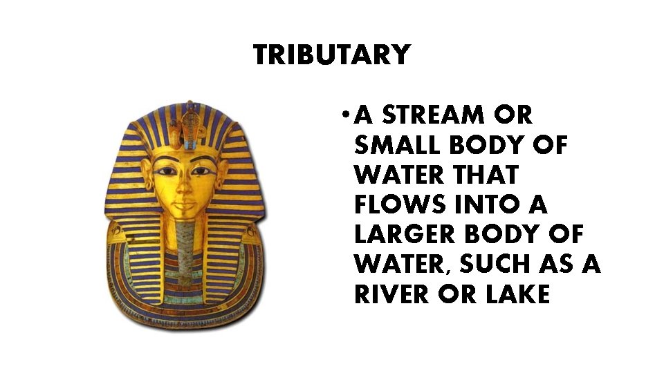 TRIBUTARY • A STREAM OR SMALL BODY OF WATER THAT FLOWS INTO A LARGER