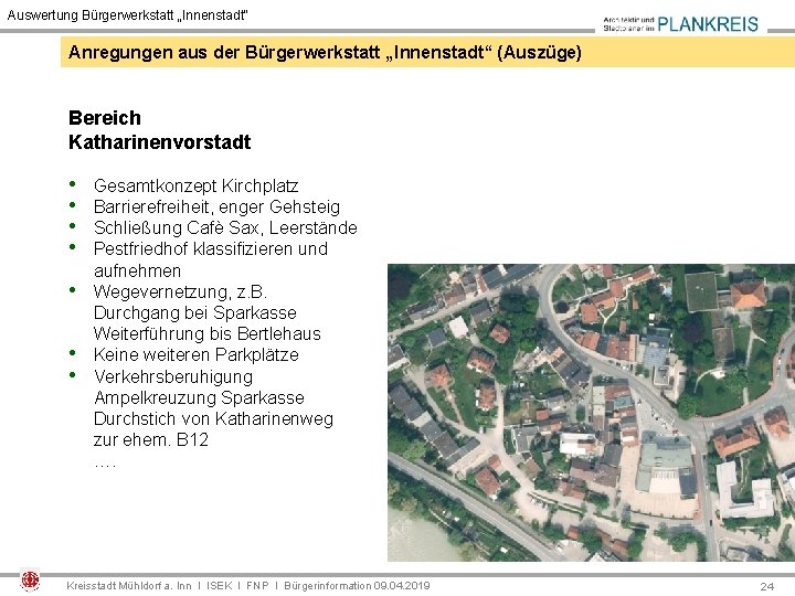 Auswertung Bürgerwerkstatt „Innenstadt“ Anregungen aus der Bürgerwerkstatt „Innenstadt“ (Auszüge) Bereich Katharinenvorstadt • • Gesamtkonzept