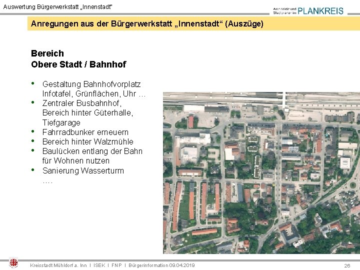 Auswertung Bürgerwerkstatt „Innenstadt“ Anregungen aus der Bürgerwerkstatt „Innenstadt“ (Auszüge) Bereich Obere Stadt / Bahnhof