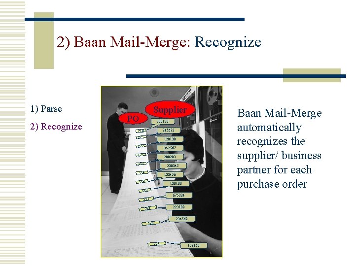 2) Baan Mail-Merge: Recognize 1) Parse 2) Recognize Supplier PO Baan Mail-Merge automatically recognizes