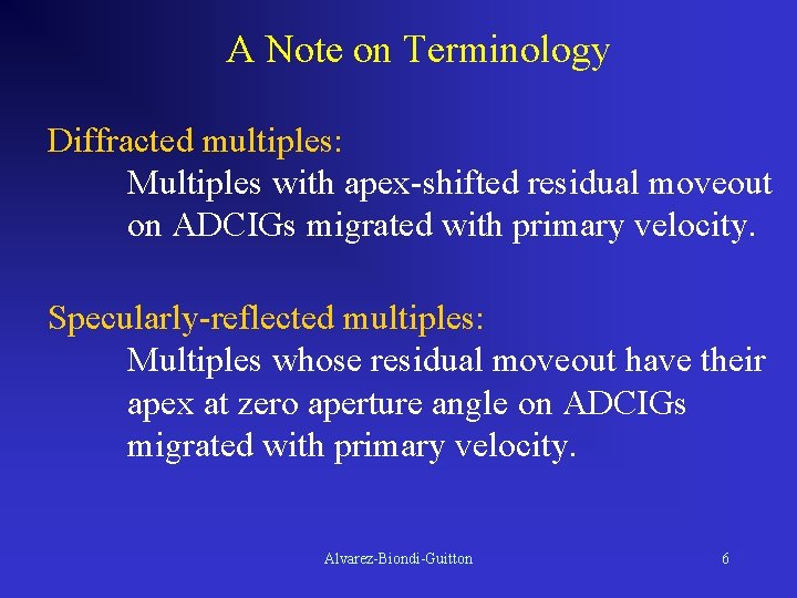 A Note on Terminology Diffracted multiples: Multiples with apex-shifted residual moveout on ADCIGs migrated