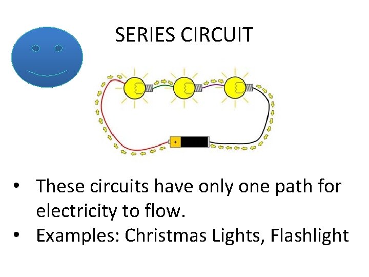 SERIES CIRCUIT • These circuits have only one path for electricity to flow. •