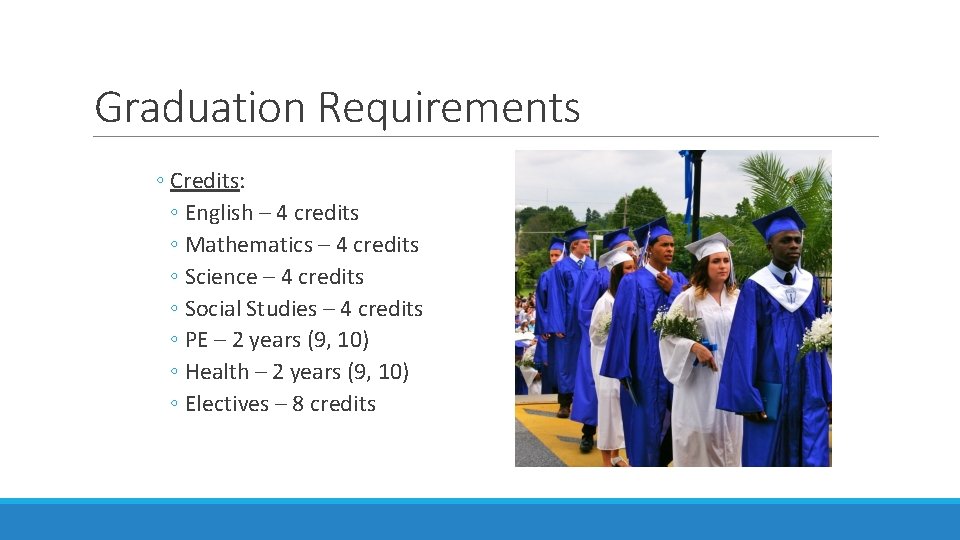 Graduation Requirements ◦ Credits: ◦ English – 4 credits ◦ Mathematics – 4 credits