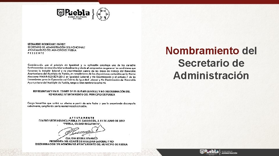 Nombramiento del Secretario de Administración Vocal Presidenta/e CDHIG 1 del Cabildo 