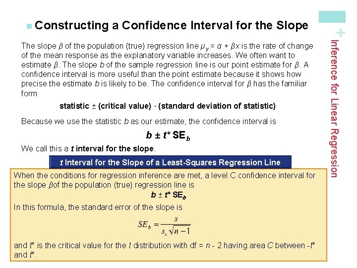 a Confidence Interval for the Slope statistic ± (critical value) · (standard deviation of