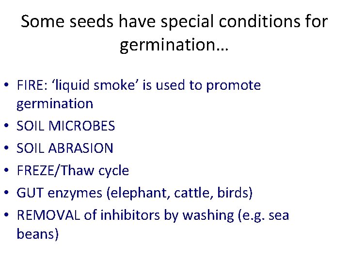 Some seeds have special conditions for germination… • FIRE: ‘liquid smoke’ is used to