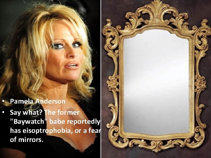  • Pamela Anderson • Say what? The former "Baywatch" babe reportedly has eisoptrophobia,