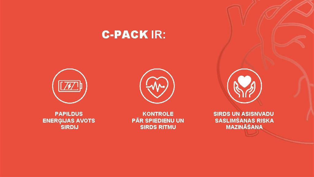 C-PACK IR: PAPILDUS ENERĢIJAS AVOTS SIRDIJ KONTROLE PĀR SPIEDIENU UN SIRDS RITMU SIRDS UN