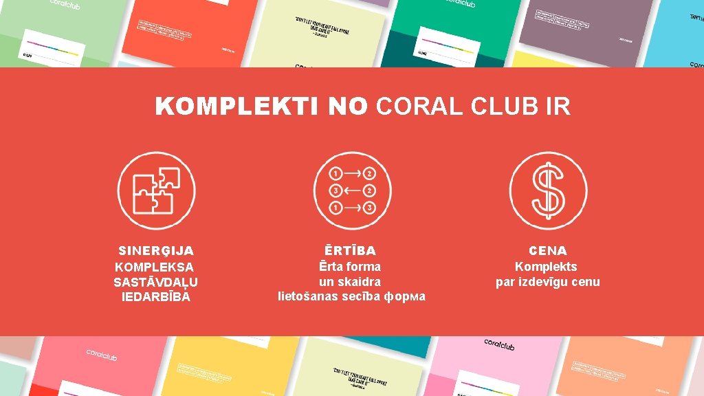 KOMPLEKTI NO CORAL CLUB IR SINERĢIJA KOMPLEKSA SASTĀVDAĻU IEDARBĪBA ĒRTĪBA Ērta forma un skaidra