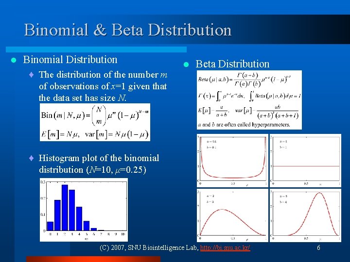 Binomial & Beta Distribution l Binomial Distribution ¨ The distribution of the number m