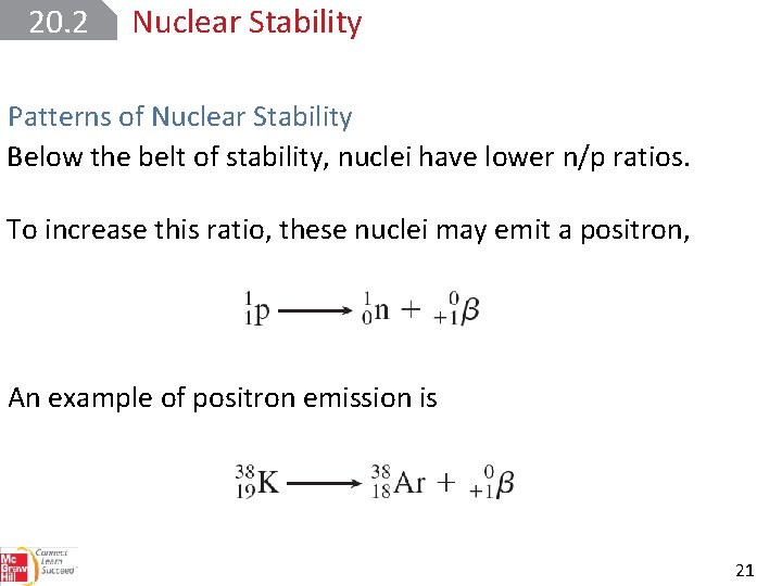 20. 2 Nuclear Stability Patterns of Nuclear Stability Below the belt of stability, nuclei