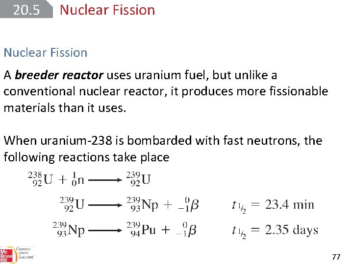 20. 5 Nuclear Fission A breeder reactor uses uranium fuel, but unlike a conventional