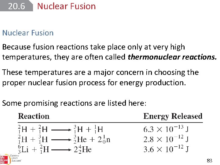 20. 6 Nuclear Fusion Because fusion reactions take place only at very high temperatures,