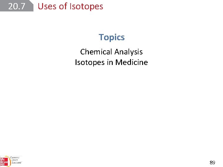 20. 7 Uses of Isotopes Topics Chemical Analysis Isotopes in Medicine 89 