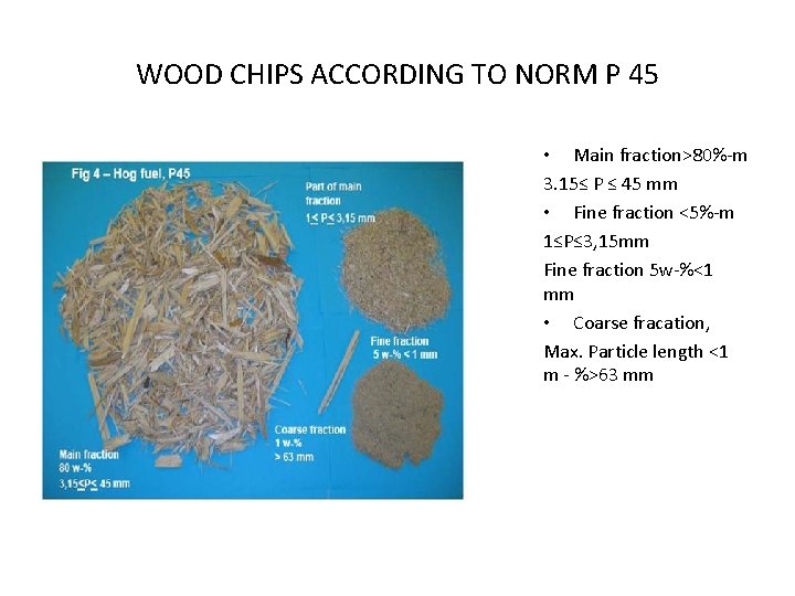 WOOD CHIPS ACCORDING TO NORM Р 45 • Main fraction˃80%-m 3. 15≤ P ≤