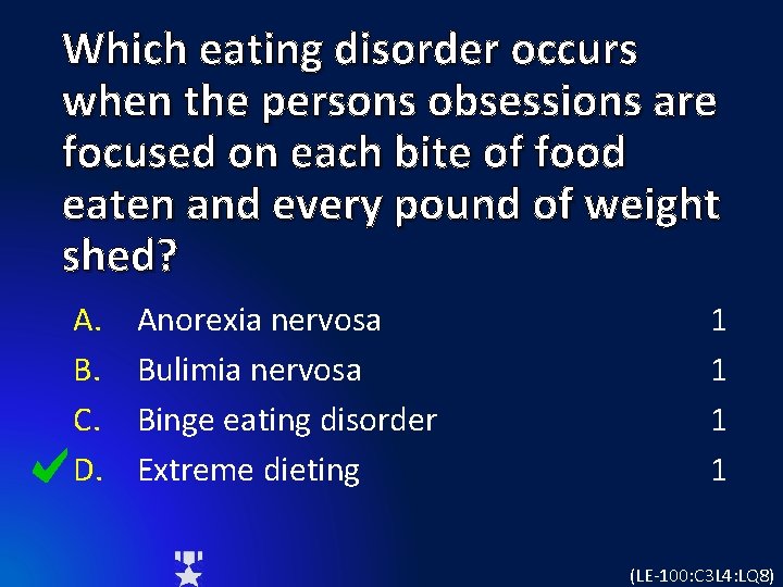 Which eating disorder occurs when the persons obsessions are focused on each bite of