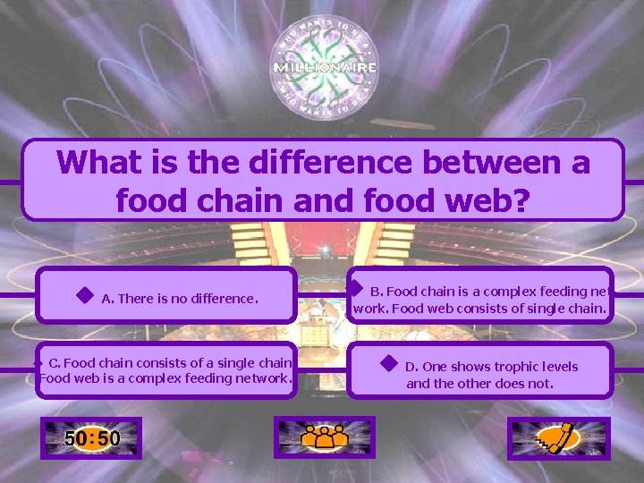 What is the difference between a food chain and food web? u A. There