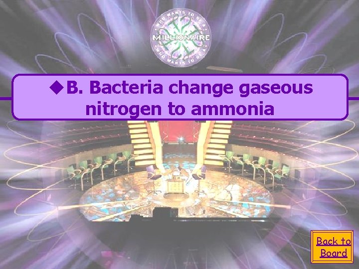 u. B. Bacteria change gaseous nitrogen to ammonia Back to Board 