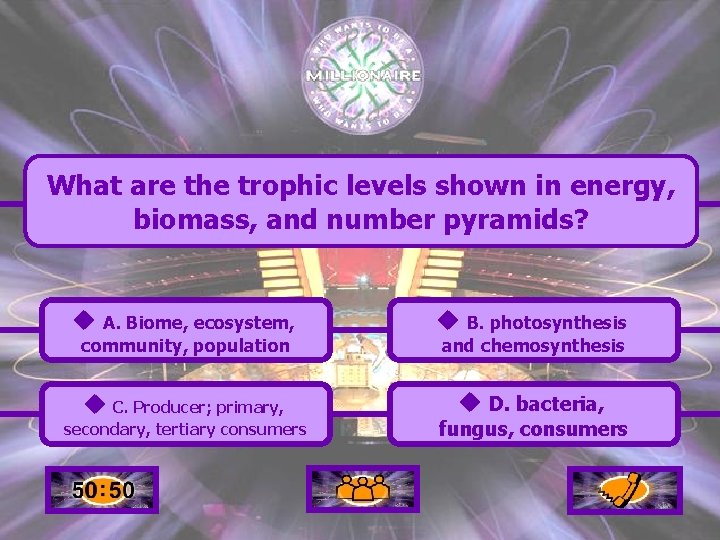 What are the trophic levels shown in energy, biomass, and number pyramids? u A.