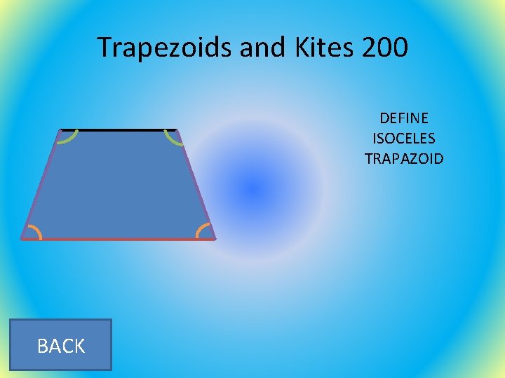 Trapezoids and Kites 200 DEFINE ISOCELES TRAPAZOID BACK 