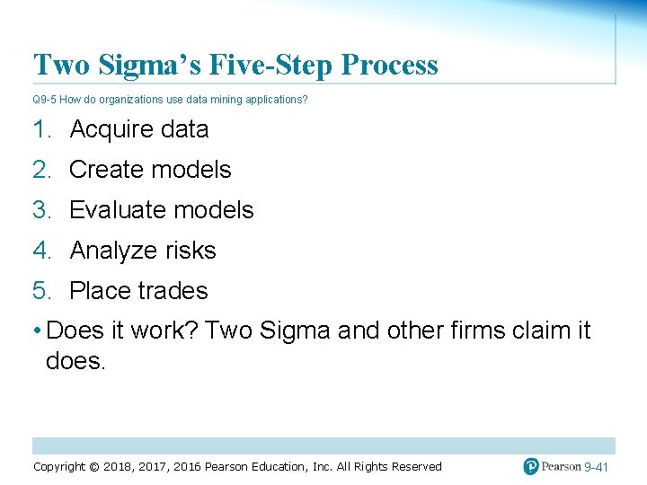 Two Sigma’s Five-Step Process Q 9 -5 How do organizations use data mining applications?