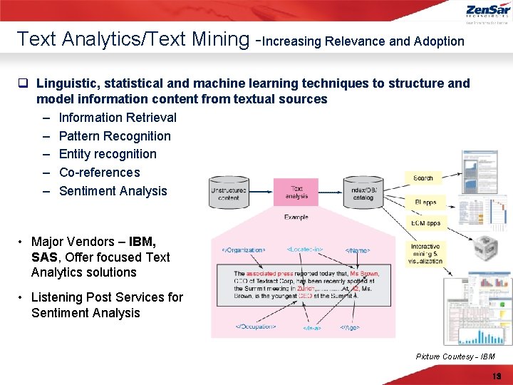Text Analytics/Text Mining -Increasing Relevance and Adoption q Linguistic, statistical and machine learning techniques