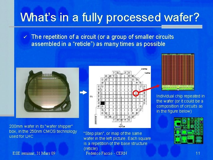 What’s in a fully processed wafer? ü The repetition of a circuit (or a