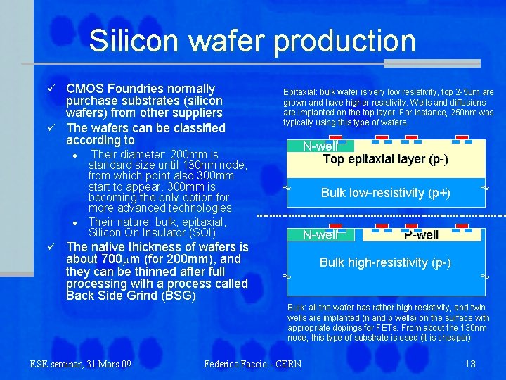Silicon wafer production CMOS Foundries normally purchase substrates (silicon wafers) from other suppliers ü
