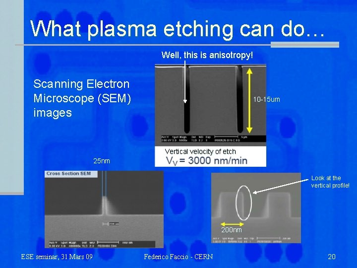 What plasma etching can do… Well, this is anisotropy! Scanning Electron Microscope (SEM) images