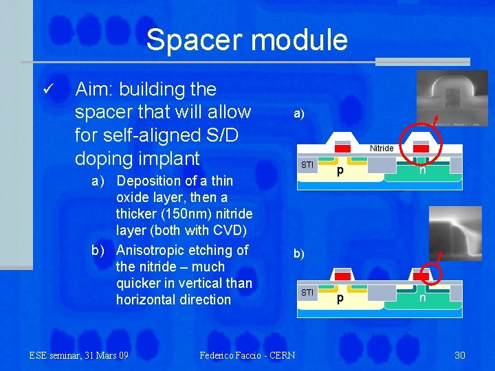 Spacer module ü Aim: building the spacer that will allow for self-aligned S/D doping