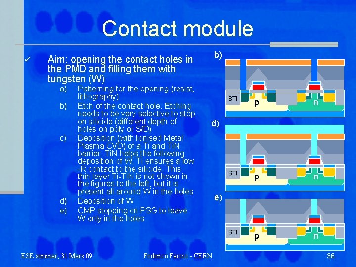 Contact module ü b) Aim: opening the contact holes in the PMD and filling