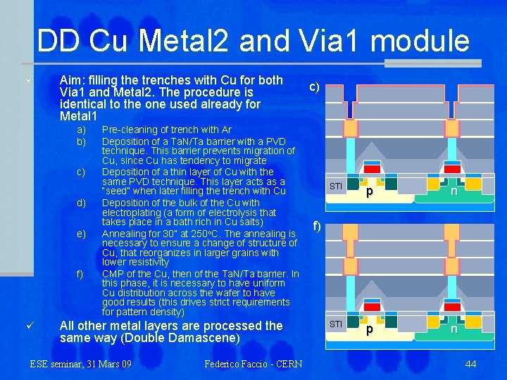 DD Cu Metal 2 and Via 1 module ü Aim: filling the trenches with