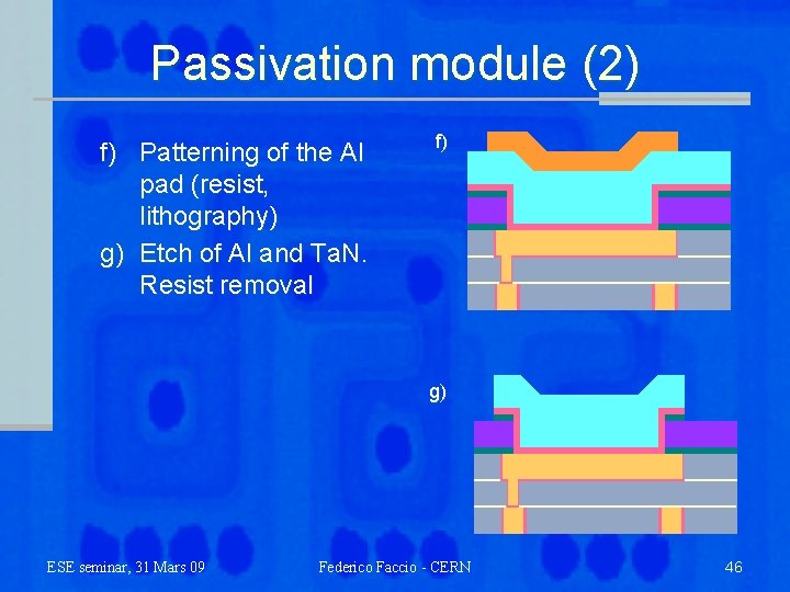 Passivation module (2) f) Patterning of the Al pad (resist, lithography) g) Etch of