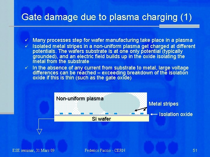 Gate damage due to plasma charging (1) Many processes step for wafer manufacturing take