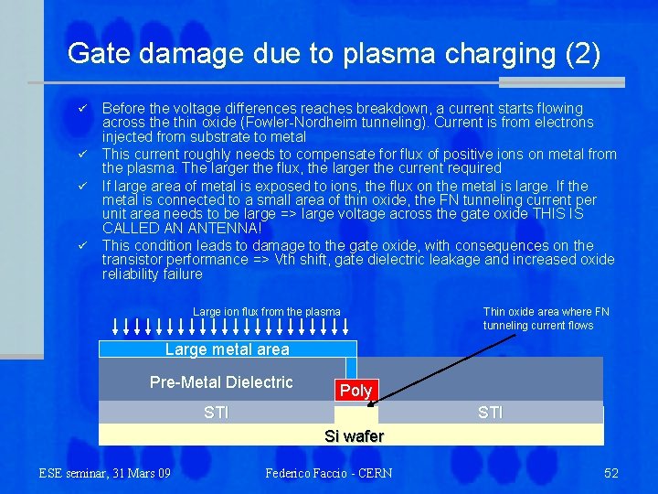 Gate damage due to plasma charging (2) ü ü Before the voltage differences reaches
