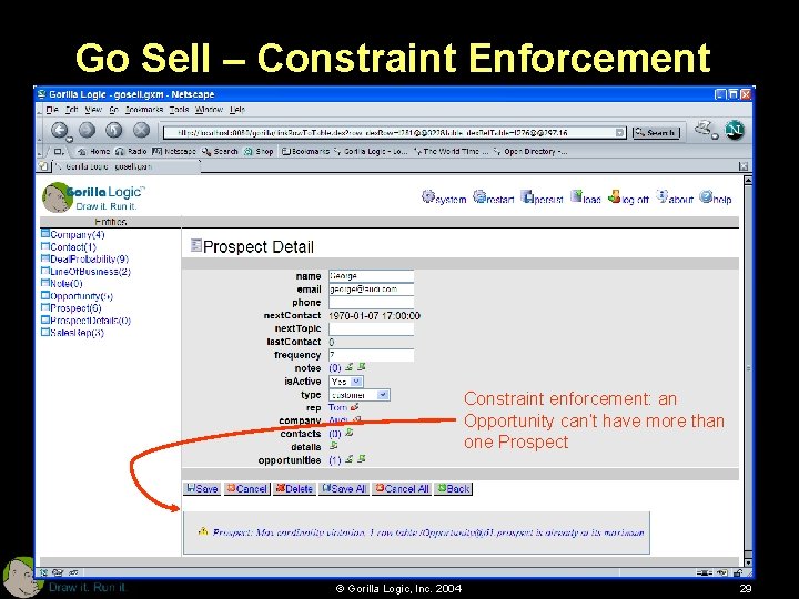 Go Sell – Constraint Enforcement Constraint enforcement: an Opportunity can’t have more than one