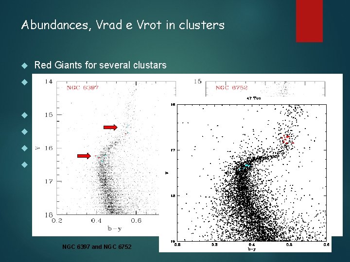Abundances, Vrad e Vrot in clusters Red Giants for several clustars Turn-of on closer