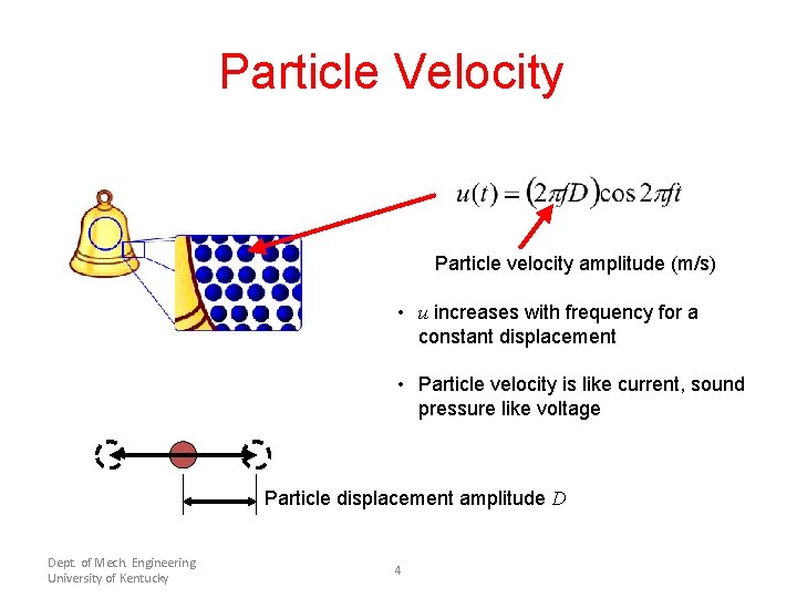 Particle Velocity Particle velocity amplitude (m/s) • u increases with frequency for a constant