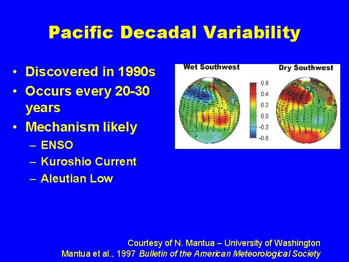 Pacific Decadal Variability • Discovered in 1990 s • Occurs every 20 -30 years