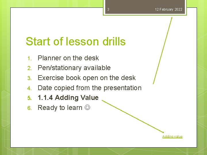 3 12 February 2022 Start of lesson drills 1. 2. 3. 4. 5. 6.