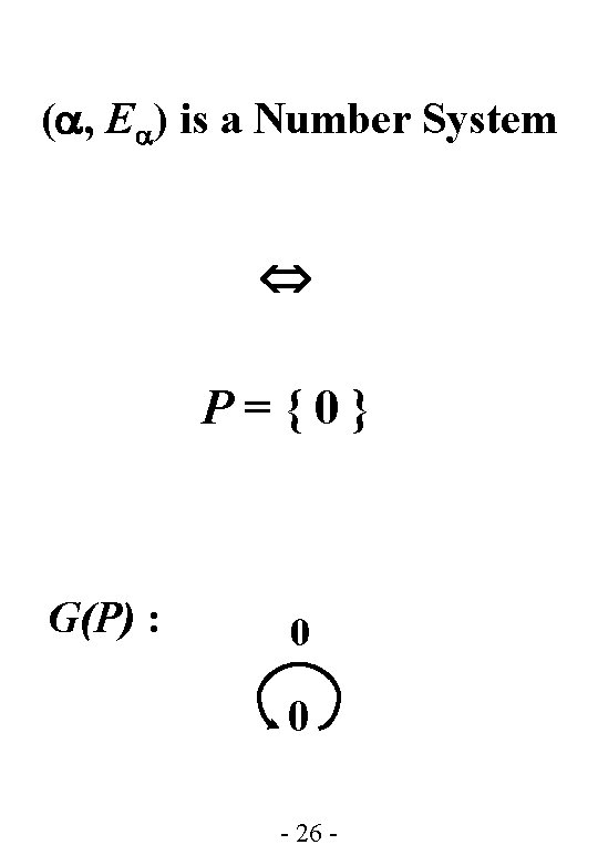 ( , E ) is a Number System P={0} G(P) : 0 0 -