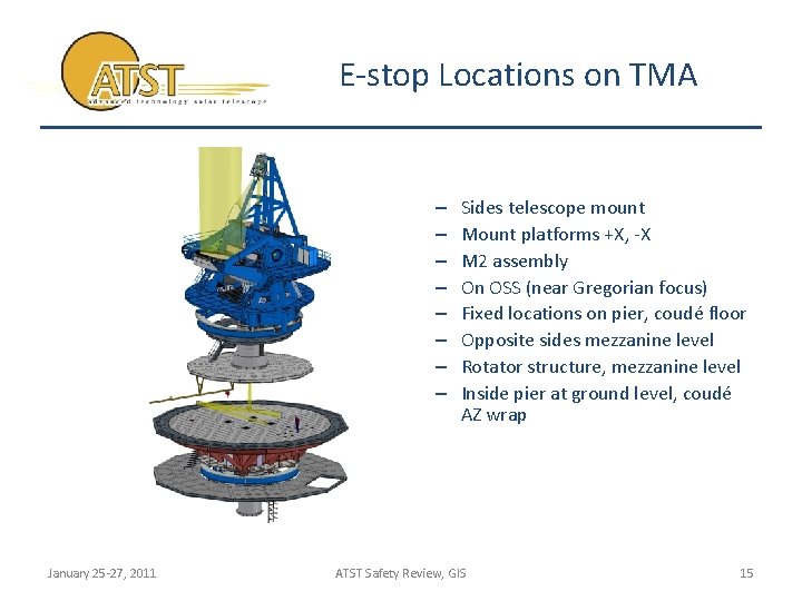 E-stop Locations on TMA – – – – January 25 -27, 2011 Sides telescope