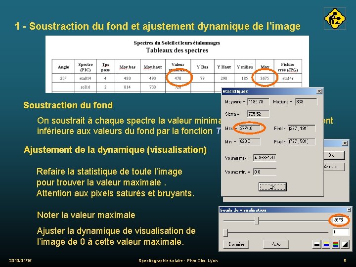 1 - Soustraction du fond et ajustement dynamique de l’image Soustraction du fond On