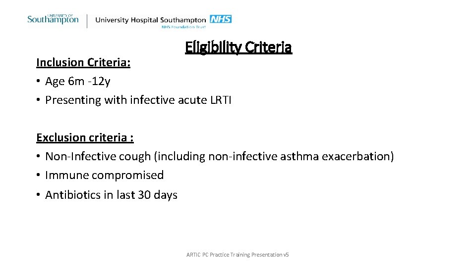 Eligibility Criteria Inclusion Criteria: • Age 6 m -12 y • Presenting with infective